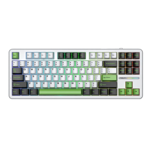 Bàn phím cơ Aula 3-Mode F87 Đen Trắng Xanh Lá (Grey Wood V4 switch)