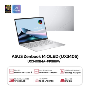 Laptop Asus Zenbook 14 OLED - UX3405MA-PP588W (Intel Core Ultra 5, 16GB, 512GB, Intel Arc, 14 inch 3K, Win 11, Xám Bạc)