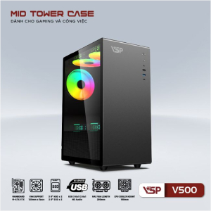 Vỏ máy tính VSP V500 Black (Mid Tower, Màu Đen)