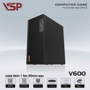 Vỏ máy tính VSP V600 (Mid Tower, Kèm 1 Fan, Màu Đen)